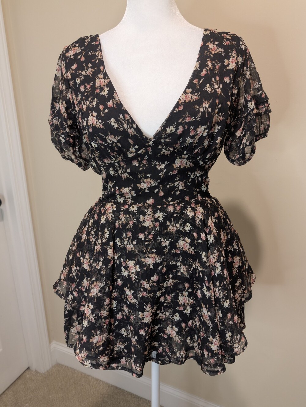 Rue21  Black Floral V-Neck Skirted Romper